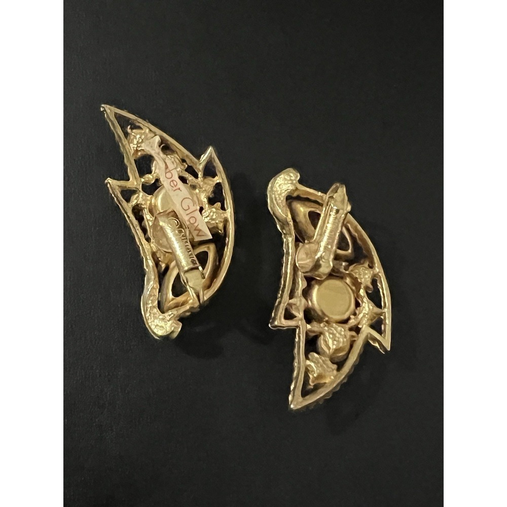 VTG Emmons earrings MULTICOLOR RHINESTONE AMBER GLOW  openwork Climber - Picture 7 of 15